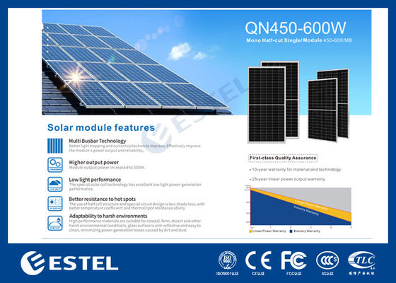 Υψηλής ισχύος Mono Half-cut Single Module 450W έως 600W Ηλιακό πάνελ για το σύστημα τηλεπικοινωνιών