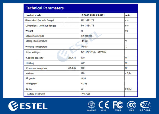Κλιματιστικό ντουλάπι AC110V 60Hz 600W Ενδυνάμωση ψύξης Ιδανικό για σκληρά περιβάλλοντα με τηλεπαρακολούθηση